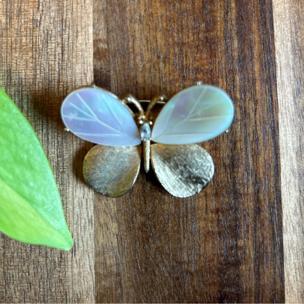 Gold and Iridescent Butterfly Brooch